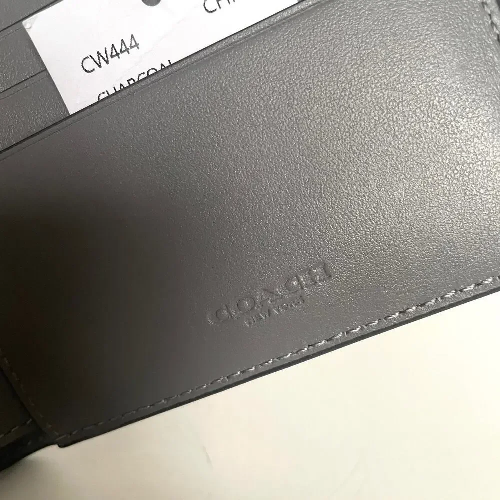 Coach Slim Billfold Wallet CW444 Charcoal Gray Embossed Leather Mens